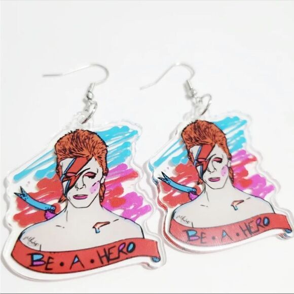 David Bowie Aladdin Sane “Be a hero” Lightweight Earrings - Picture 1 of 4